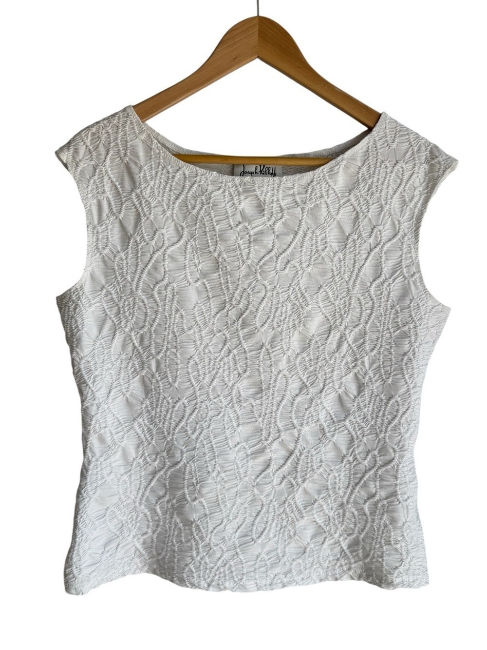 Joseph Ribkoff Textured Sleeveless Top Sz 12 White Capsule Fitted Tank Shirt